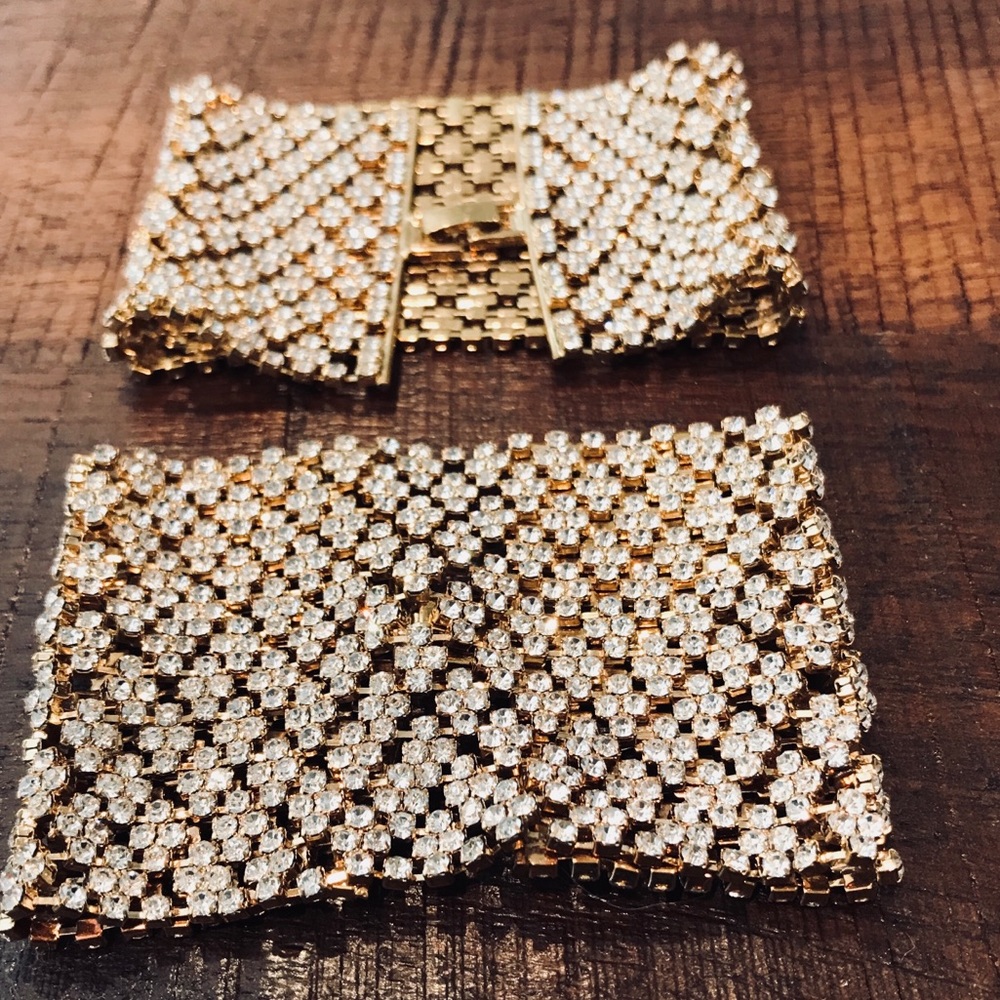 Bebe Luxury Gold White Stone Soft Cuff Bracelet